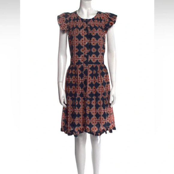 Sea New York Leigh Tunic Midi Dress Women's M Flutter Sleeve Shift Ruffle Hem - Picture 4 of 10